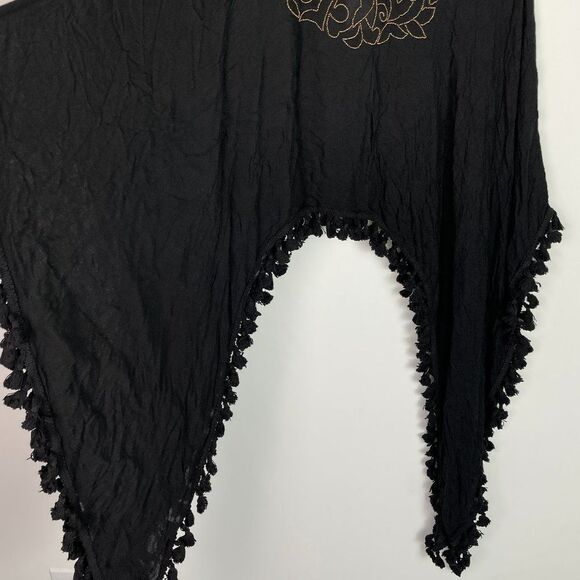 Anthropologie RAGA Dominica Tassel Beaded Bohemian Poncho Cape Top Black S - Picture 5 of 6